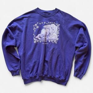 Hanes Vintage Purple Alaska Winter Polar Bear Crewneck Sweater